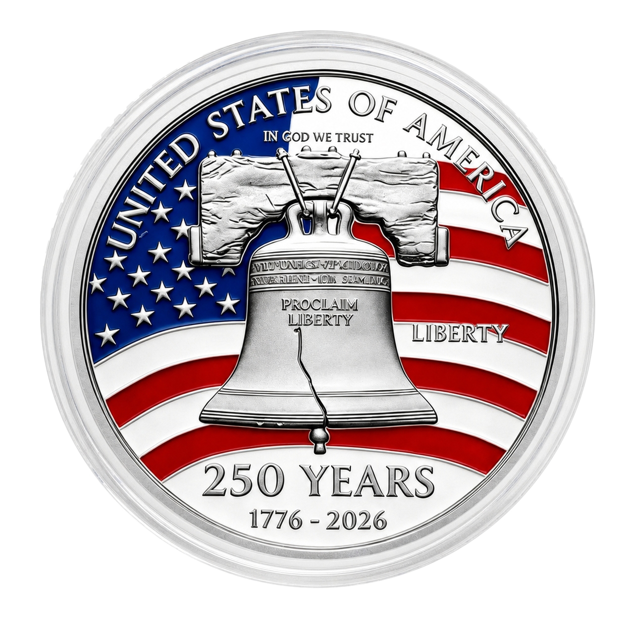 Liberty Bell side of the America 250 commemorative collectible