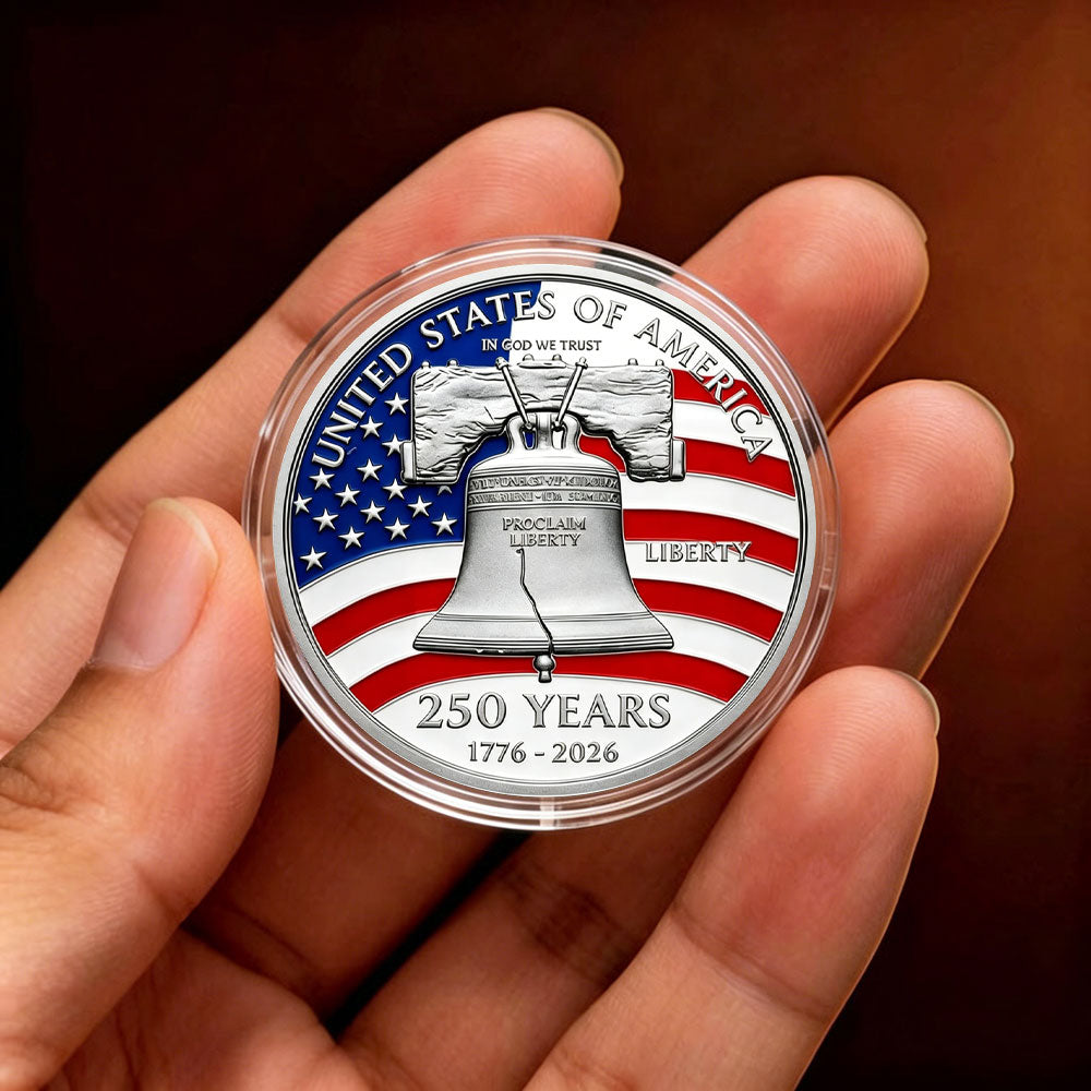 America 250 collectible shown in hand with clear protective capsule